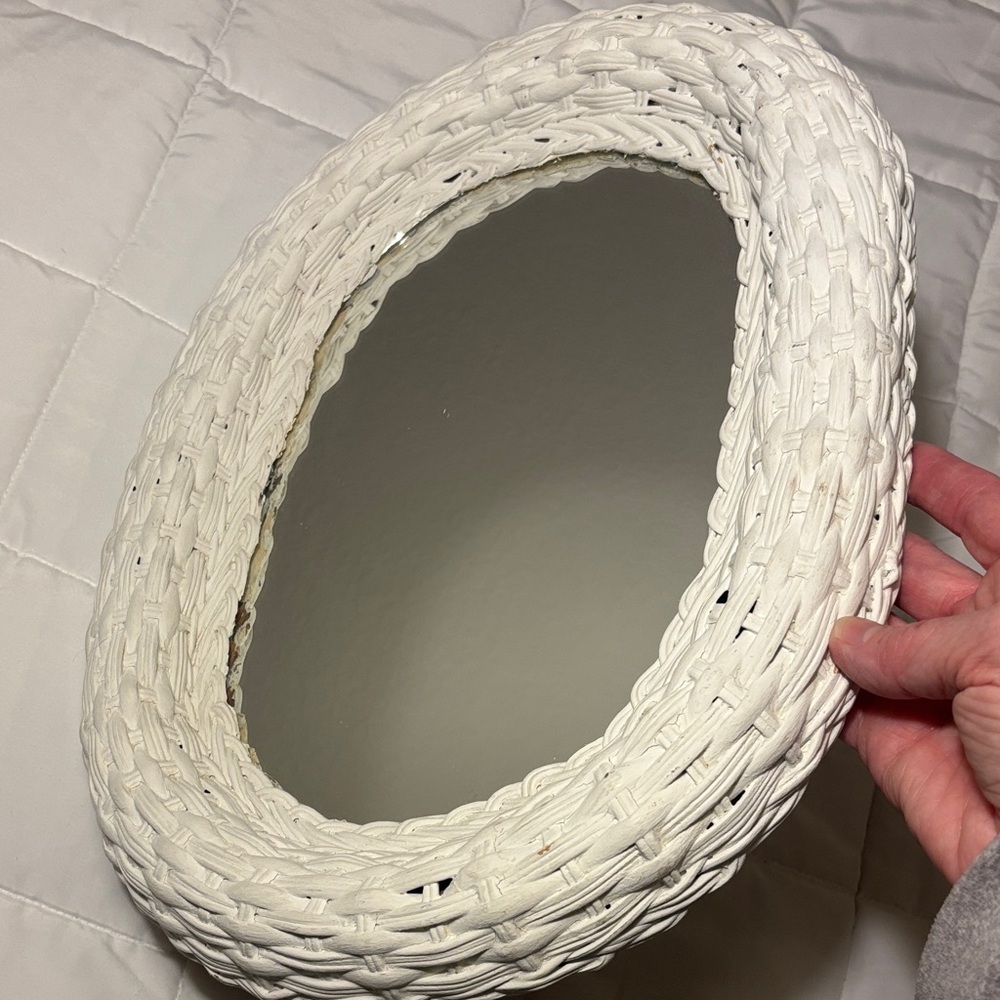 Vintage White Wicker Oval Mirror - Picture 8 of 8